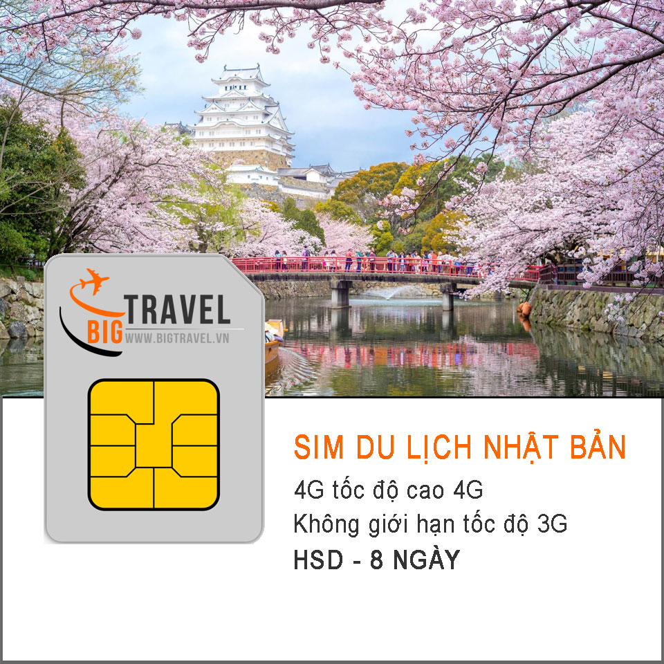 Sim du lịch Nhật Bản 8 Ngày nghe gọi (4G tốc độ 4G - Không giới hạn 3G) - Bigtravel.vn